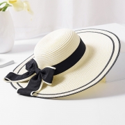 Straw Floppy Foldable Rolled Up Beach Sunscreen Hat With Big Bow