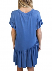 Casual Solid Flounced Short Sleeve Round Neck Dress