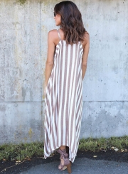 Irregular Loose Striped Spaghetti Strap Maxi Dress