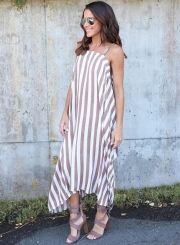 Irregular Loose Striped Spaghetti Strap Maxi Dress