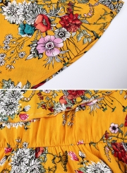 Sexy Boho Floral Printed One Shoulder Elastic Waist Midi Dress