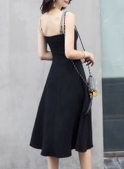 Fashion Solid Irregular Spaghetti Strap Sleeveless Backless Women Dress
