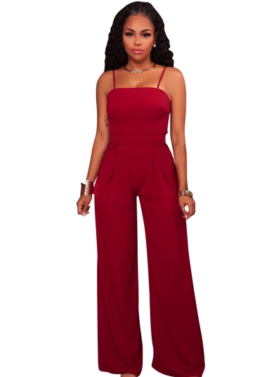 Fashion Spaghetti Strap Lace-up Sleeveless Boot Cut Jumpsuits LEXELFASHIONINTSHOPS.com