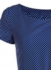 Vintage Tie Waist Short Sleeve Round Neck Dress With Polka Dots