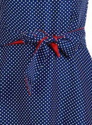 Vintage Tie Waist Short Sleeve Round Neck Dress With Polka Dots