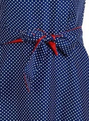 Vintage Tie Waist Short Sleeve Round Neck Dress With Polka Dots