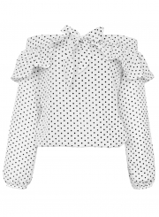 Sexy Sweet Long Sleeve Slash Neck Women Bow Blouse With Polka Dots