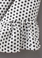 Summer Half Flounce Sleeve V Neck Tie Waist Women Dress With Polka Dots