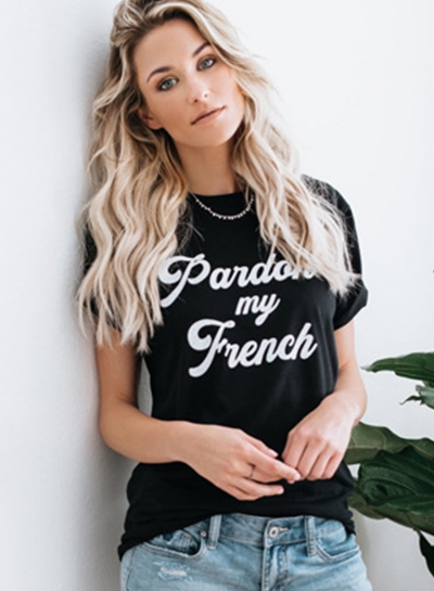 Summer Casual Round Neck Short Sleeve Letter Printed Women tee Shirt