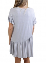 Casual Solid Flounced Short Sleeve Round Neck Dress