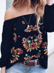 Sexy Embroidered Half Sleeve Slash neck Off The Shoulder Blouse