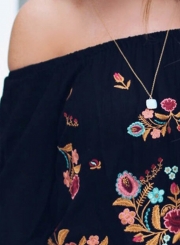 Sexy Embroidered Half Sleeve Slash neck Off The Shoulder Blouse