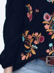 Sexy Embroidered Half Sleeve Slash neck Off The Shoulder Blouse