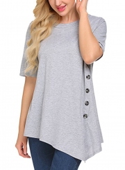 Summer Casual Solid Irregular Round Neck Short Sleeve Tee Shirt