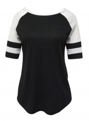 Casual Color Blocked Round Neck Short Sleeve Tee Shirt