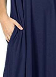 Solid Spaghetti Strap Sleeveless V Neck Maxi Dress With Pockets