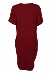 Casual Loose Solid Half Sleeve V Neck Dress With Pockets