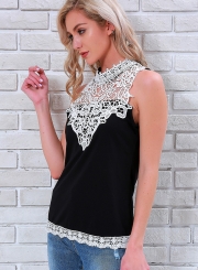 Casual Slim Lace Spicing Sleeveless Round Neck Tank