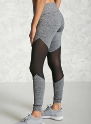 Casual Slim Mesh Panel Spicing High Waist Yoga Leggings