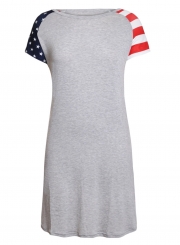 Casual Slim Gray Patriotic Tee Dress