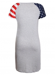 Casual Slim Gray Patriotic Tee Dress