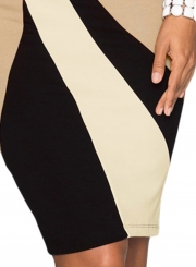 Taupe Accents Colorblock Geometric Pattern Tube Dress