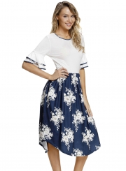 White Top Flora Skirt Layered Bell Sleeve Dress