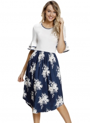 White Top Flora Skirt Layered Bell Sleeve Dress