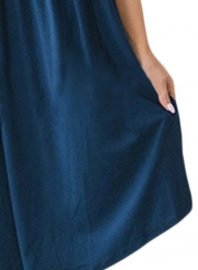 Slate Blue Layered Bell Sleeve Women Dress