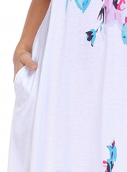 White Floral Pocketed Holiday Maxi Boho Dress