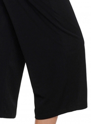 Black Ruffle Neckline Women Jumpsuit with Pockets