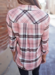 Loose Plaid Long Sleeve Turn-Down Collar Button Down Shirt