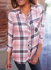 Loose Plaid Long Sleeve Turn-Down Collar Button Down Shirt