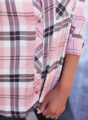 Loose Plaid Long Sleeve Turn-Down Collar Button Down Shirt