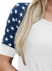 Summer White Stars Stripes Short Sleeve Women Tee