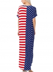 Loose The Stars and Stripes V-Neck Pocket Women Maxi Dress