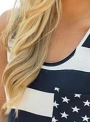 Summer Navy White Stripes Pocket Women Tank Top