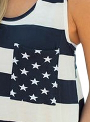 Summer Navy White Stripes Pocket Women Tank Top