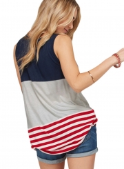 Gray Sleeveless Colorblock American Flag Print Women Tank Top