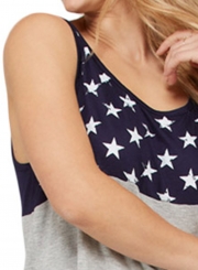 Gray Sleeveless Colorblock American Flag Print Women Tank Top