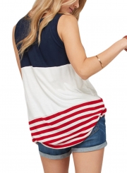 White Sleeveless Colorblock American Flag Print Tank Top