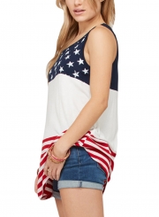 White Sleeveless Colorblock American Flag Print Tank Top