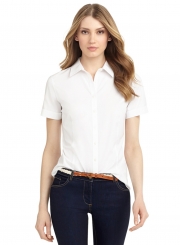 Summer Solid Basic Casual Short Sleeve Button Down White Shirt