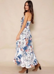 Floral Printed Spaghetti Strap Sleeveless High Waist Swing Maxi Dress