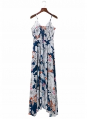 Floral Printed Spaghetti Strap Sleeveless High Waist Swing Maxi Dress