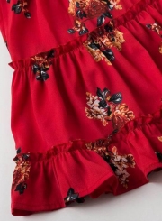 Fashion Floral Printed Spaghetti Strap High Waist Mini Dress With Bow