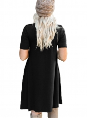 Black Casual Short Sleeve Criss Cross Neck Tee Dress With Pockets