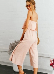 Casual Solid Off The Shoulder Backless Wide Leg Capri Jumpsuit With Zip