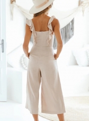 Casual Solid Sleeveless Square Neck Straight Wide Leg Jumpsuit With Button