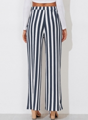Casual Striped Straight Wide Leg Pants With Pockets
